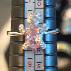 Girls or Womans Sterling silver turtle ring pink and white